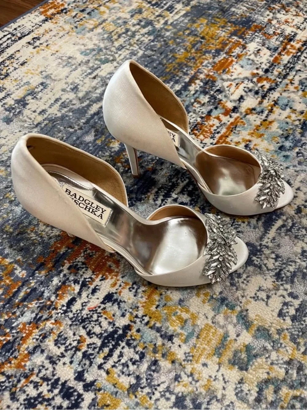 Badgley Mischka Pearl Ivory Crystal-Embellished Open-Toe Heels